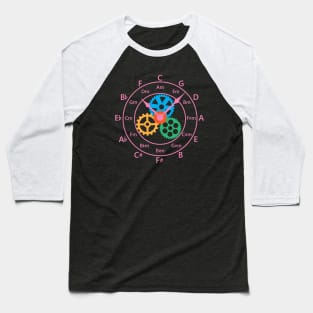 Circle of Fifths Mechanical Clock Style Hot Pink Baseball T-Shirt